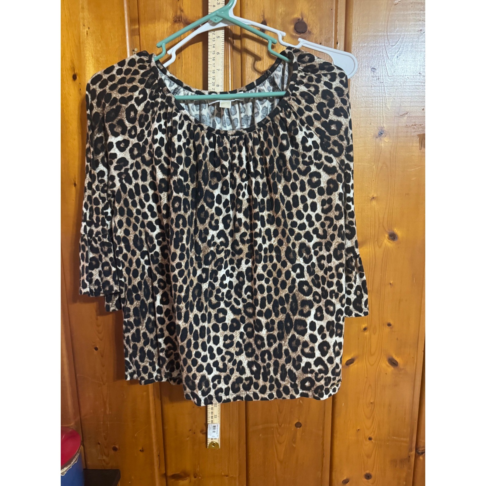 Michael Michael Kors Leopard Print Blouse Brown Black Scoop Neck 3/4 Sleeve M Michael Michael Kors Leopard Print Blouse Brown Black Scoop Neck 3/4 Sleeve M