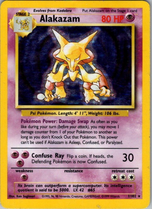 Alakazam Unlimited Holo Holo Rare Base Set 001/102 NM Alakazam Unlimited Holo Holo Rare Base Set 001/102 NM