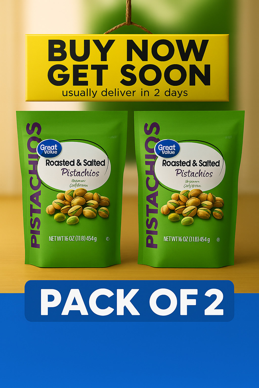 Great Value Roasted & Salted Pistachios 16oz Bag – 2 Pack Resealable Fresh Snack Great Value Roasted & Salted Pistachios 16oz Bag – 2 Pack Resealable Fresh Snack