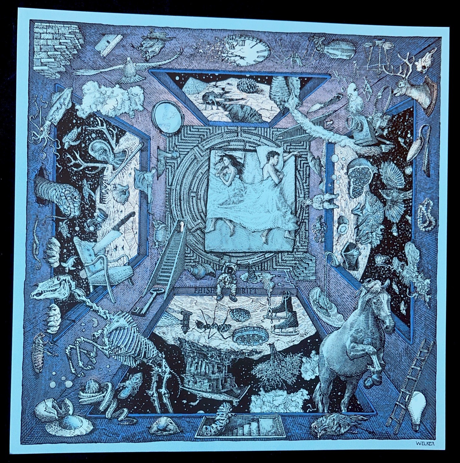 PHISH Approaching A Rift 2015 David Welker Blue Screen Print Art Poster 12x12in