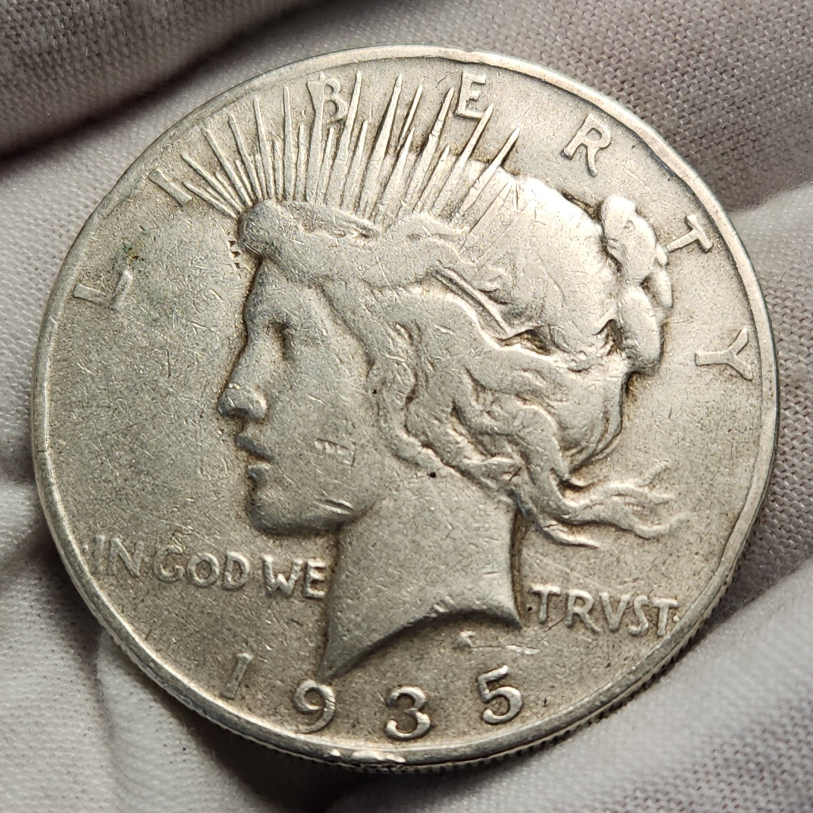 1935 S Peace Silver Dollar $1 US Coin San Francisco Semi-key Date Fine Ps35cG