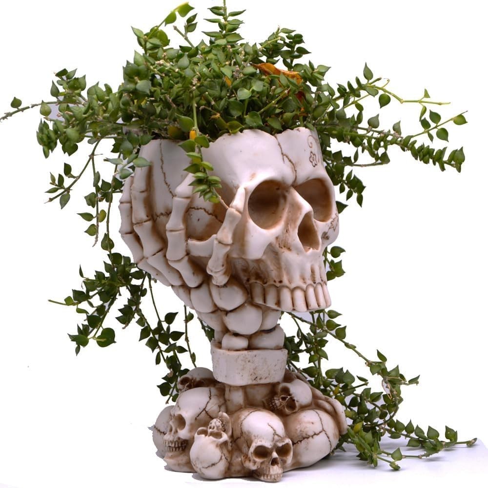 Tall White Skull Planter, Goth Flower Pot, Succulent, Drainage, Halloween Decor Tall White Skull Planter, Goth Flower Pot, Succulent, Drainage, Halloween Decor