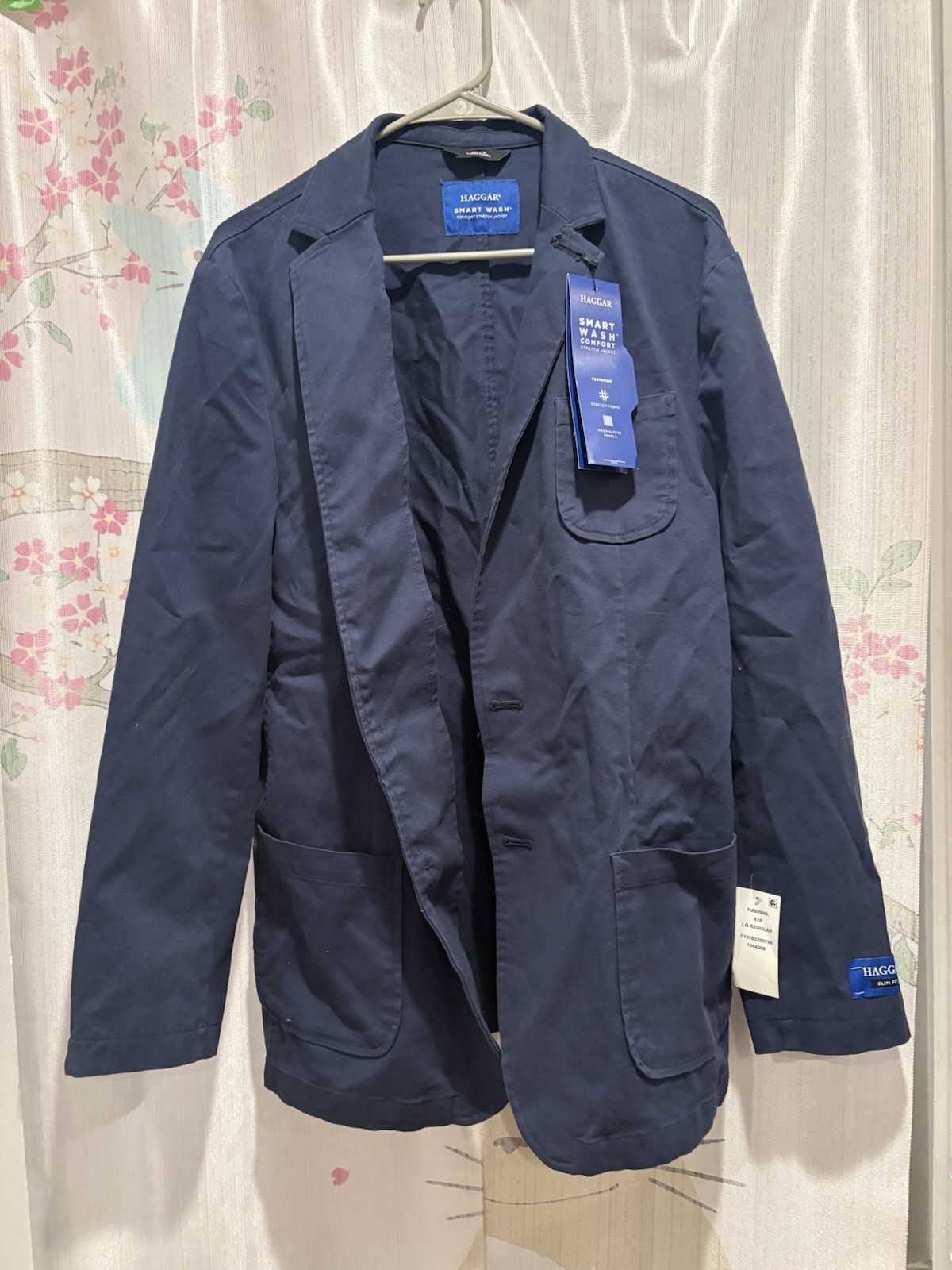 HAGGAR SMART WASH COMFORT STRETCH JACKET NAVY SLIM FIT LARGE L REG MALE 44/46 HAGGAR SMART WASH COMFORT STRETCH JACKET NAVY SLIM FIT LARGE L REG MALE 44/46
