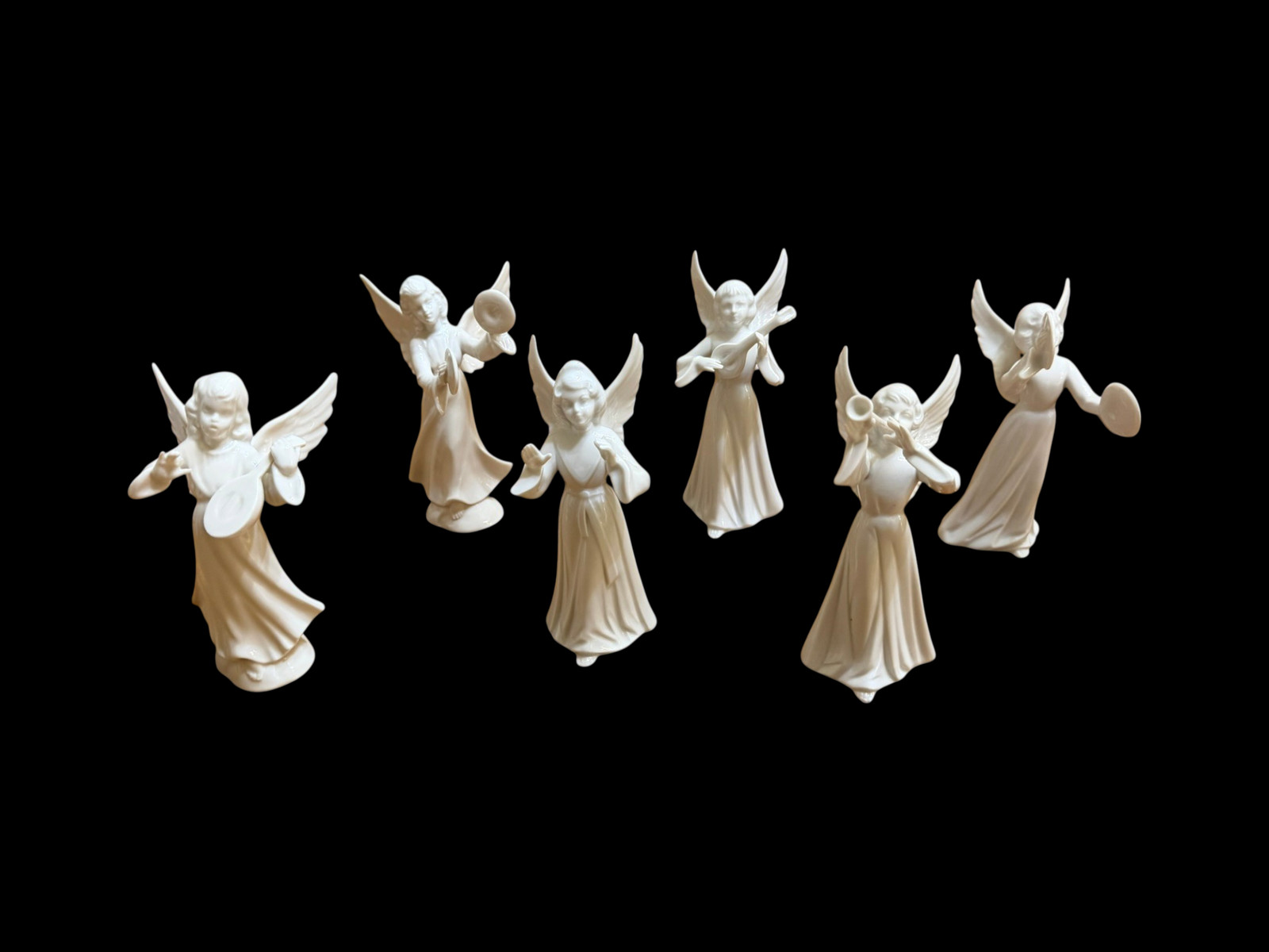 Vintage Sandizell Germany Angel Musicians Set 6 Porcelain Dresden Crown D 6”