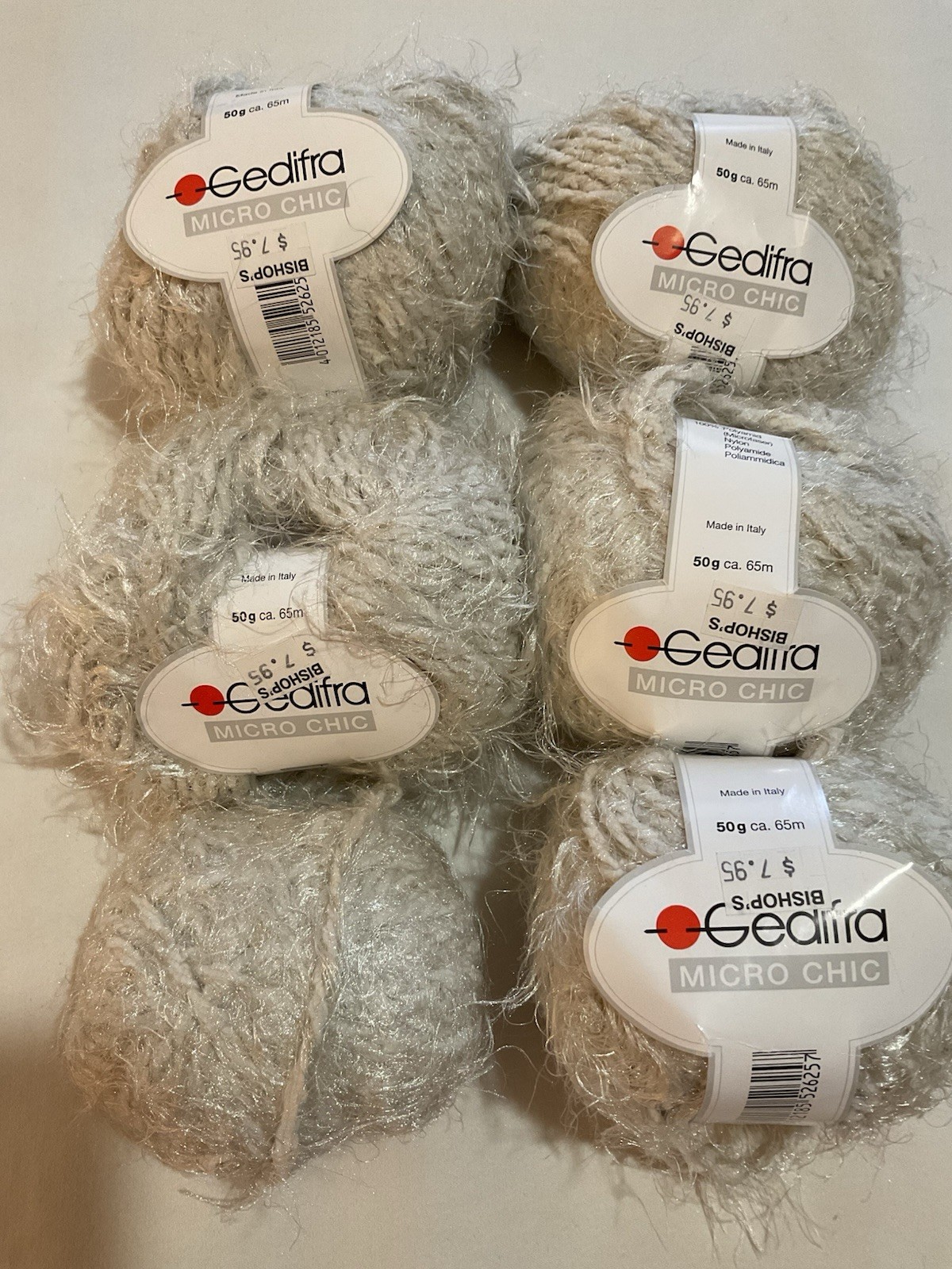 6 Skeins GEDIFRA MICRO CHIC Soft Italian Nylon Yarn 3325 Oatmeal Color 50g /65m