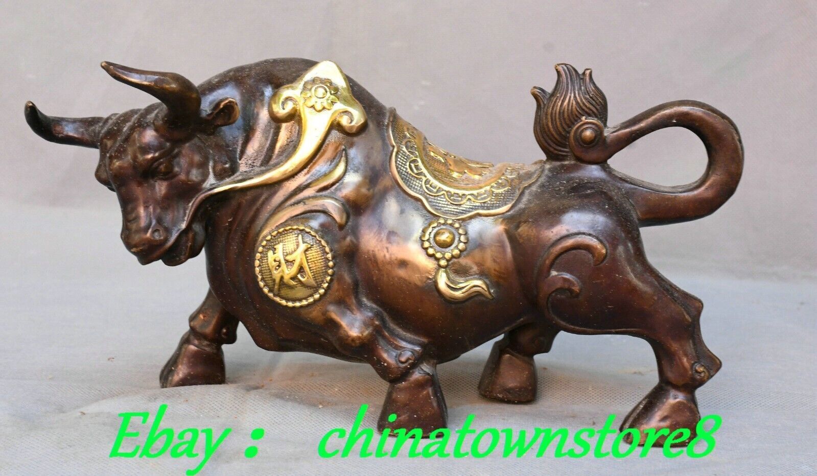 11.4\'\' Old Chinese Bronze Gilt Fengshui 12 Zodiac Cattle Ox Bull Animal Statue 11.4\'\' Old Chinese Bronze Gilt Fengshui 12 Zodiac Cattle Ox Bull Animal Statue