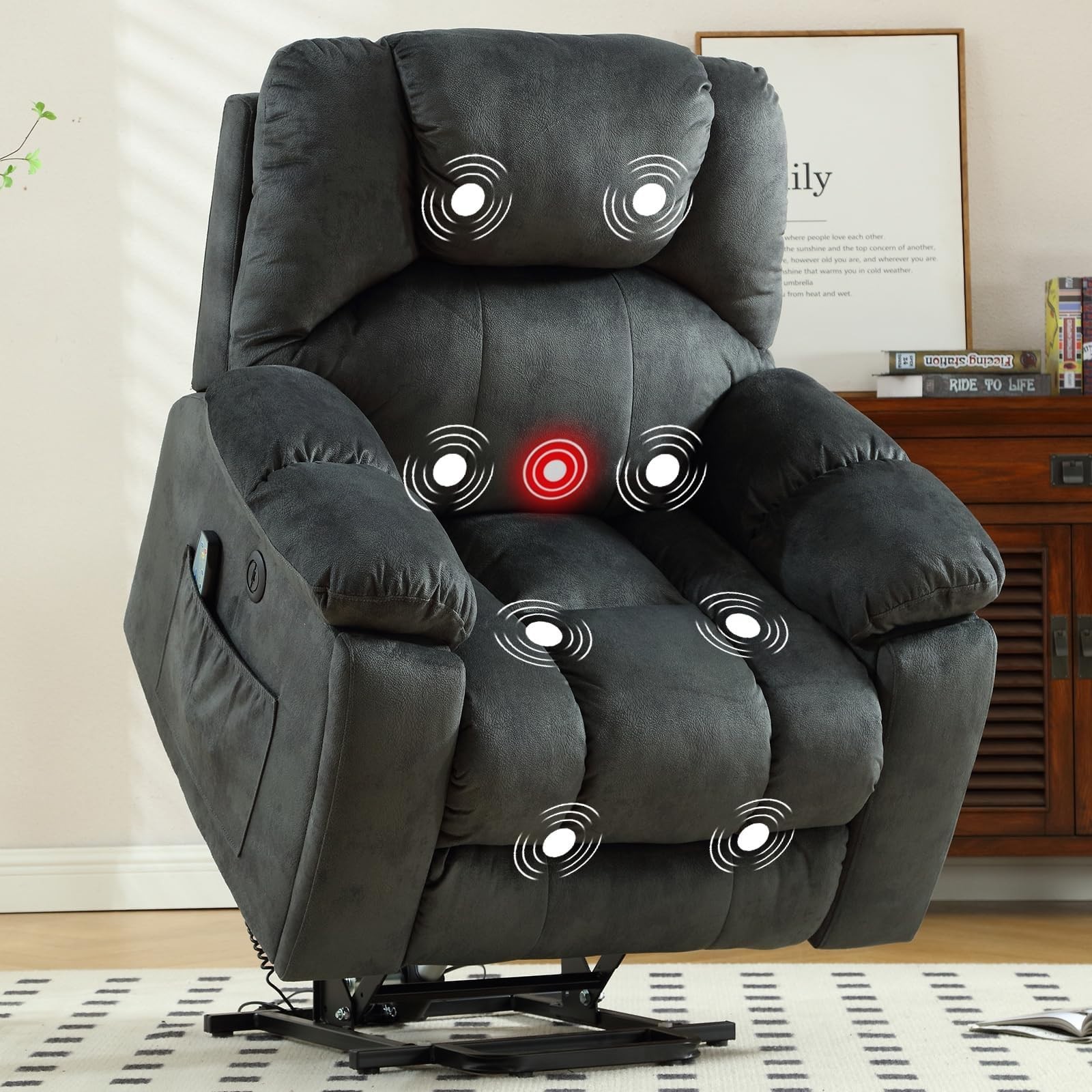 Canmov Large Heavy Duty Power Lift Recliner Chair with Massage Heat for Elderly