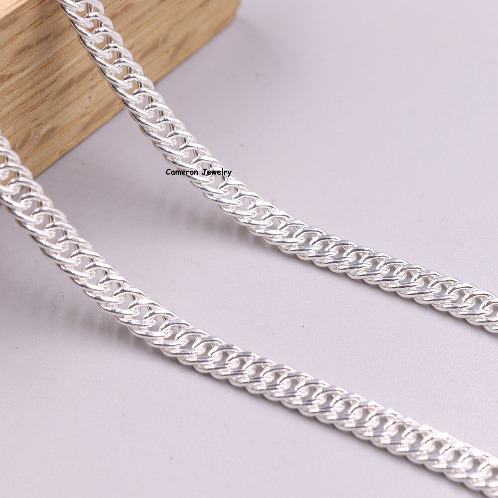 Pure S999 Fine Silver 999 Chain 4mm Curb Cuban Link Necklace 14-15g 19.6inch