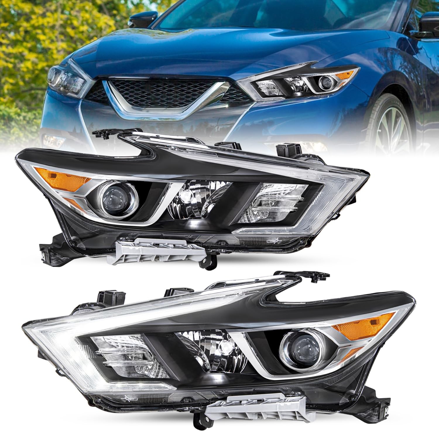 Headlight Assembly for 2016-2018 Maxima with LED DRL Projector Both Sides