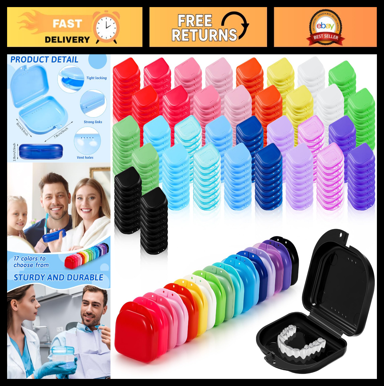 300 Pack Orthodontic Mouth Guard Cases with Vent Holes - Multicolor Dental Stora 300 Pack Orthodontic Mouth Guard Cases with Vent Holes - Multicolor Dental Stora