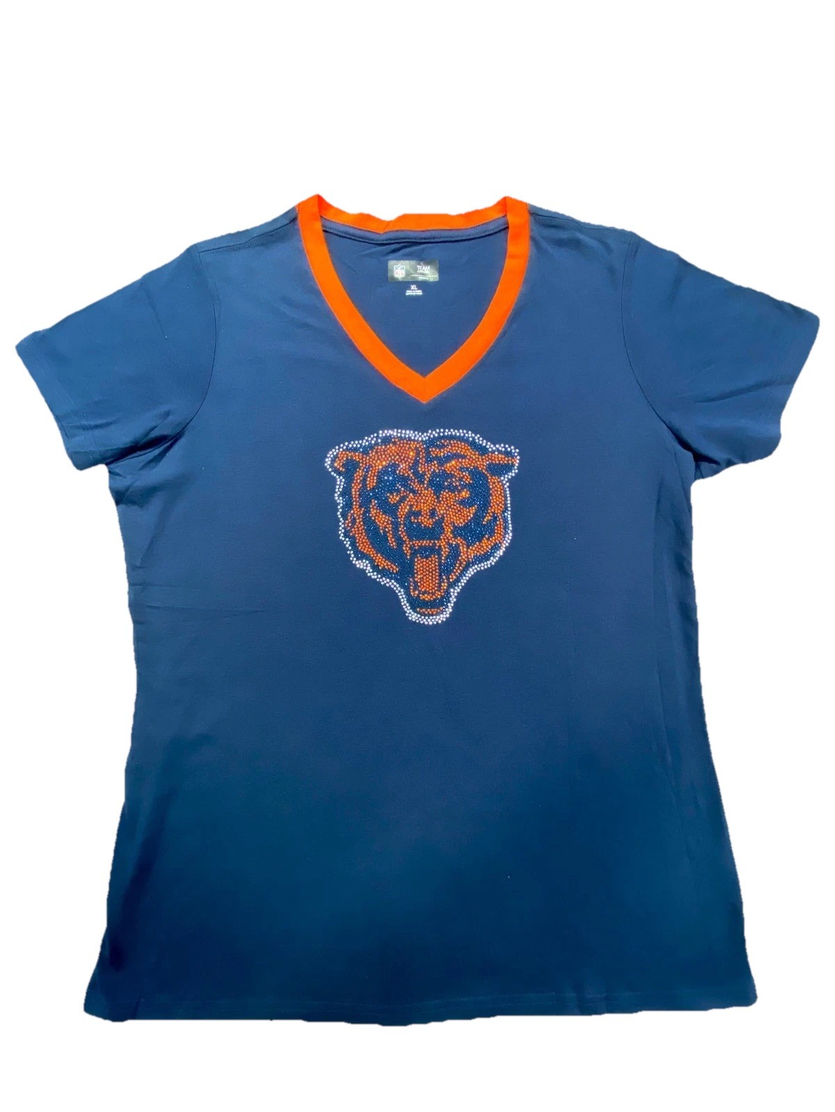 Chicago Bears T-Shirt Womens XL Football NFL Team Apparel Rhinestone V-Neck NEW Chicago Bears T-Shirt Womens XL Football NFL Team Apparel Rhinestone V-Neck NEW