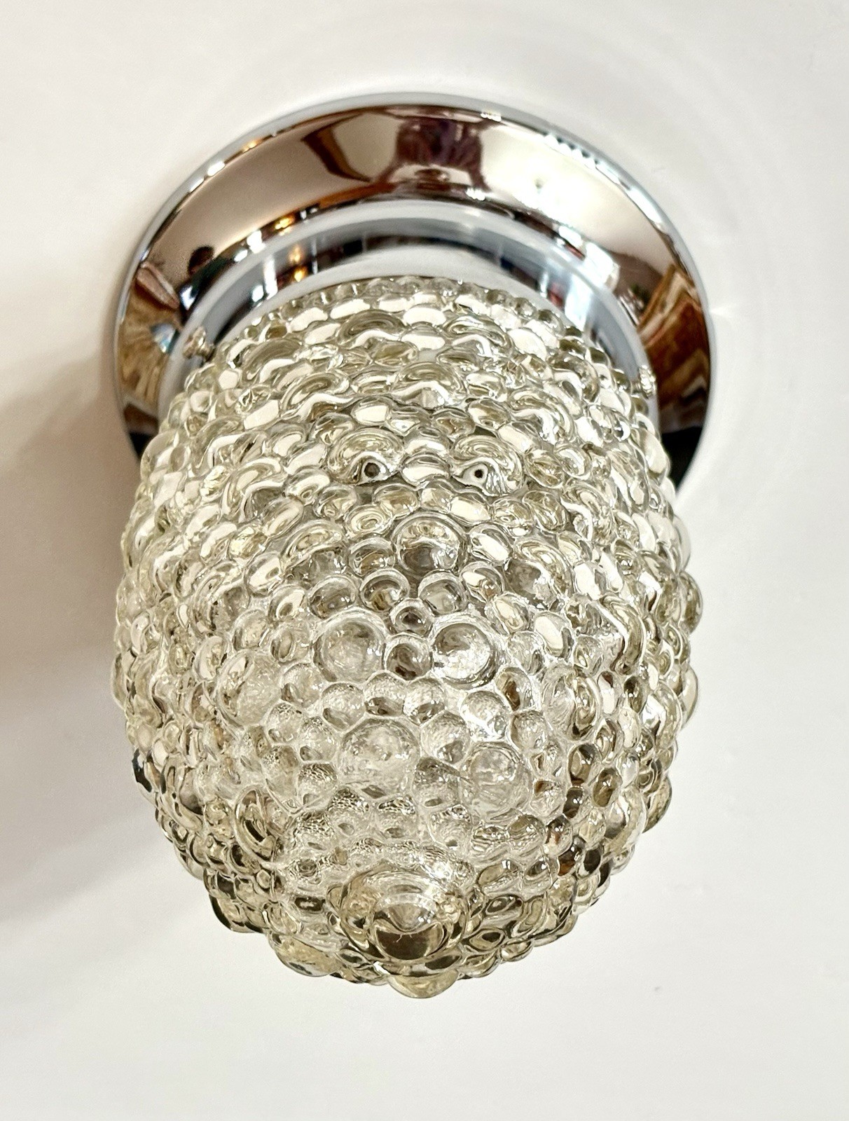 Vintage 1950’s Art Deco Nouveau Bubble Glass W/ Chrome Base Light Fixture