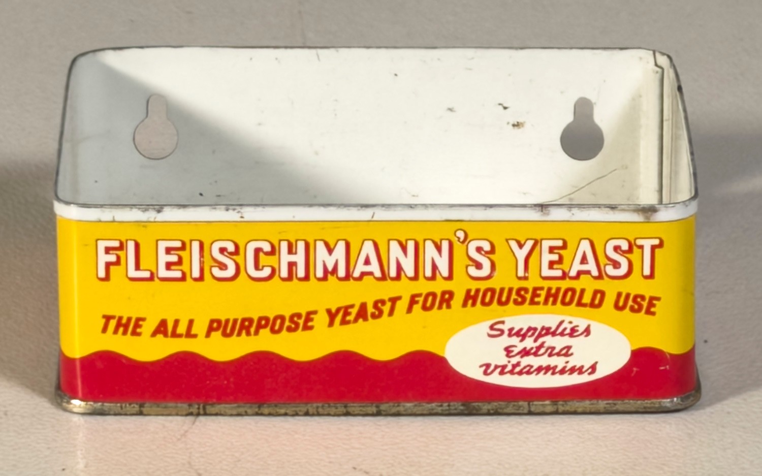 Vintage Fleischmann’s Yeast Tin Wall Mount Kitchen Bin Advertising Holder USA