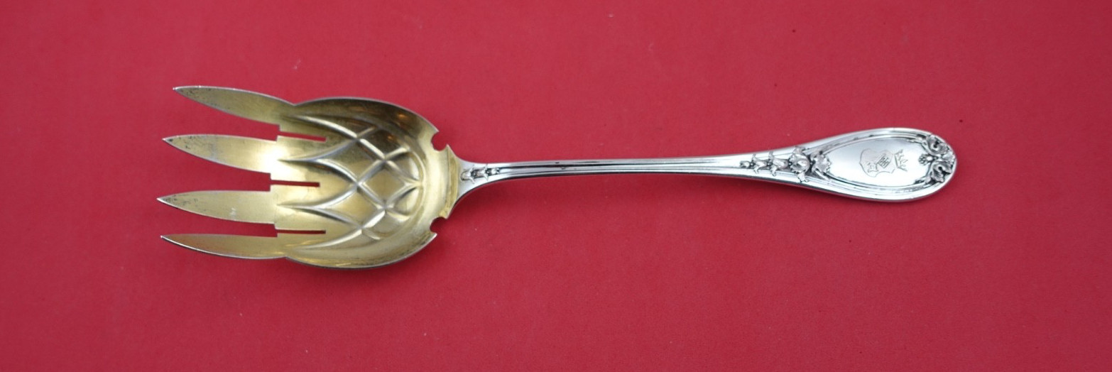 Pattern Unknown by Wilkens Sterling Silver Salad Serving Fork GW C1860-80 9 3/4\