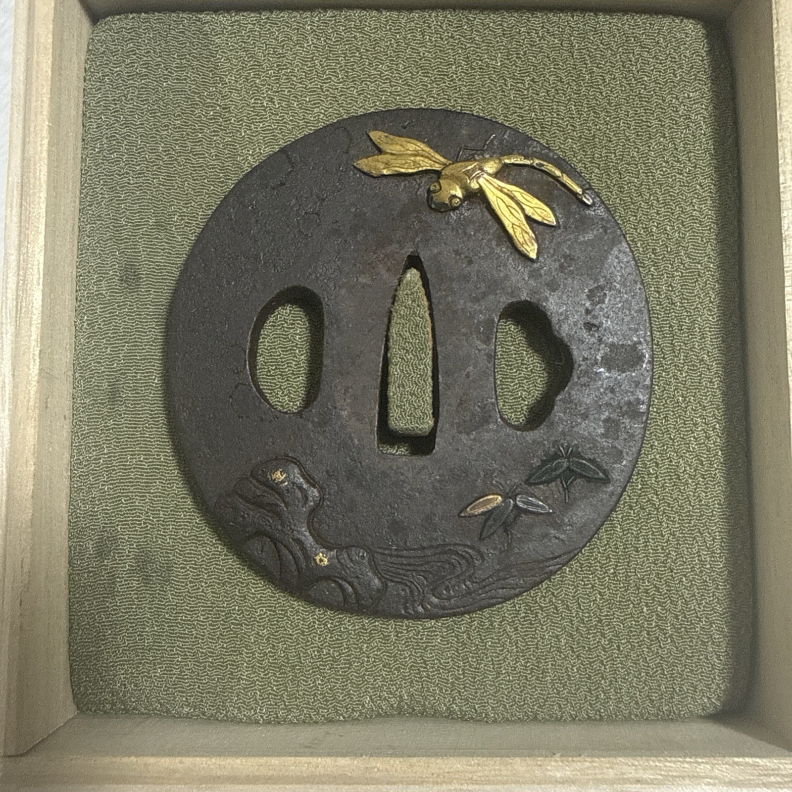 Antique Japanese Iron Tsuba – Dragonfly Design (Symbol of Victory and Progress)