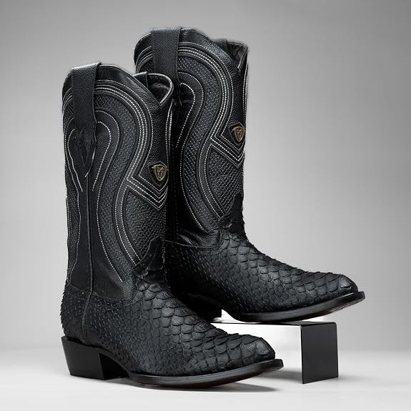 Men's J Toe Python Snakeskin Leather Cowboy BootsPrint, black botas vaqueras Men's J Toe Python Snakeskin Leather Cowboy BootsPrint, black botas vaqueras