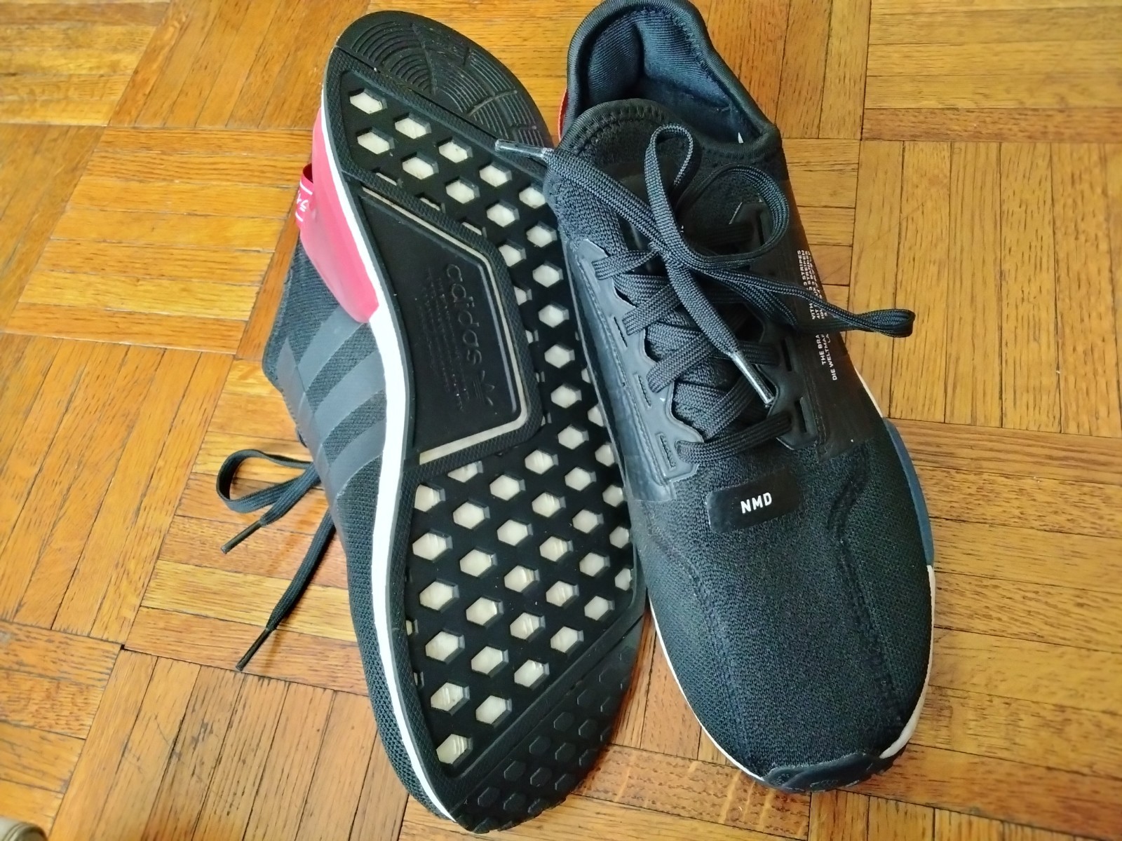 adidas NMD R1 Men’s Low Top Knit Lace-Up Athletic Sneakers Black Red White adidas NMD R1 Men’s Low Top Knit Lace-Up Athletic Sneakers Black Red White