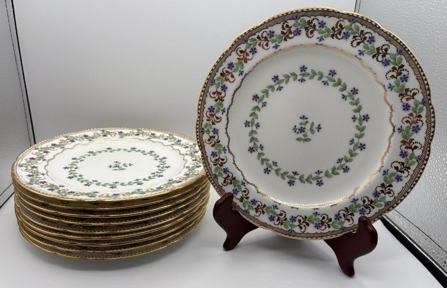Late 1800s Minton England G8339 Victorian Bone China 10 Lunch Plate Set 8 3/4\