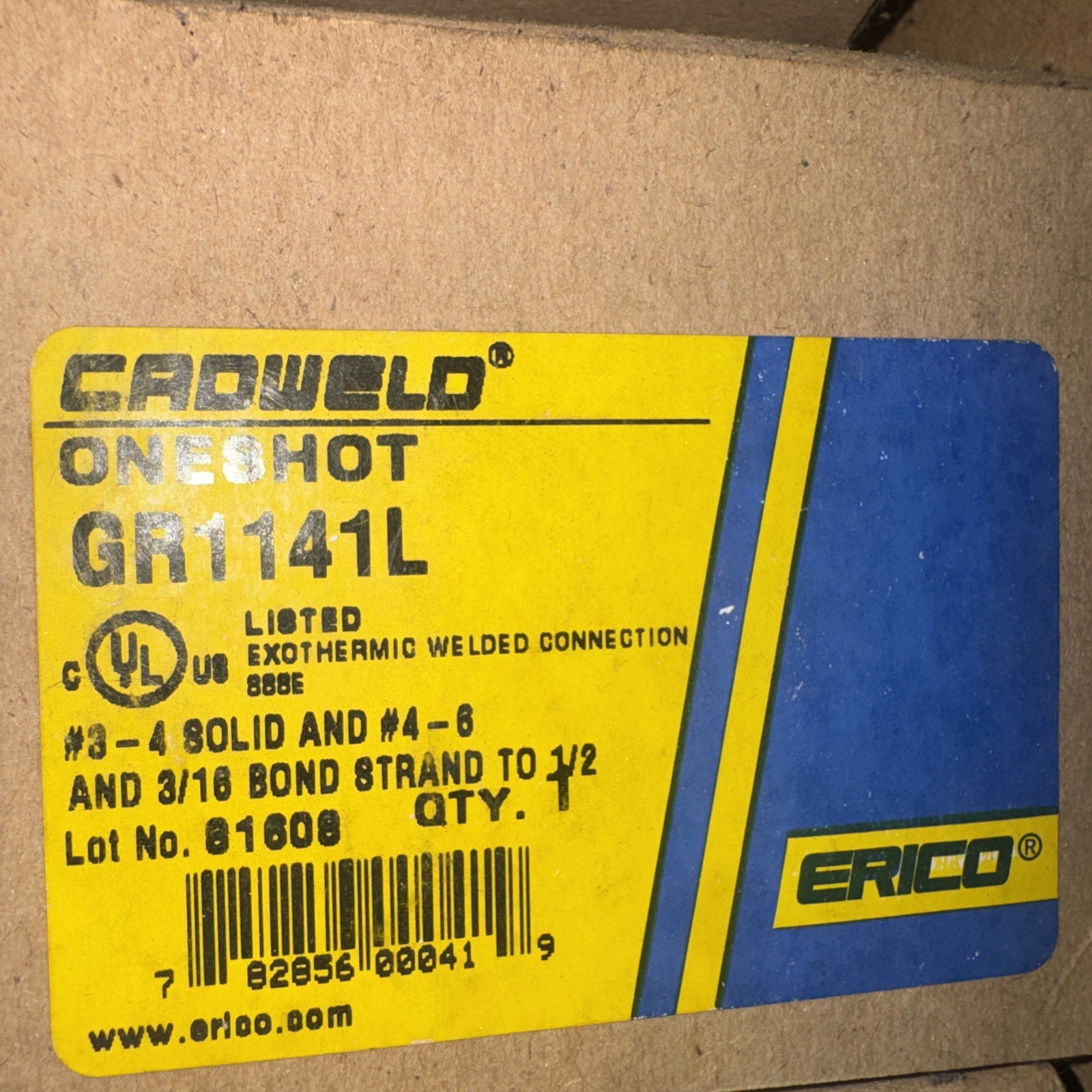 ERICO CADWELD One Shot GR1141L Exothermic Weld Mold (Large) #3-4 & Solid #4-8 ERICO CADWELD One Shot GR1141L Exothermic Weld Mold (Large) #3-4 & Solid #4-8