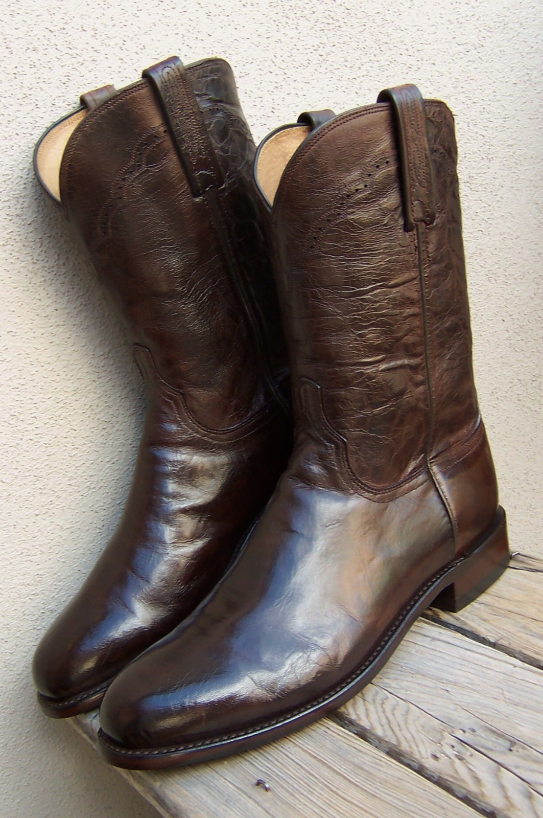 LUCCHESE Mens Cowboy Western Boots Rich Walnut Brown Round Toe Ropers Size 10.5D LUCCHESE Mens Cowboy Western Boots Rich Walnut Brown Round Toe Ropers Size 10.5D
