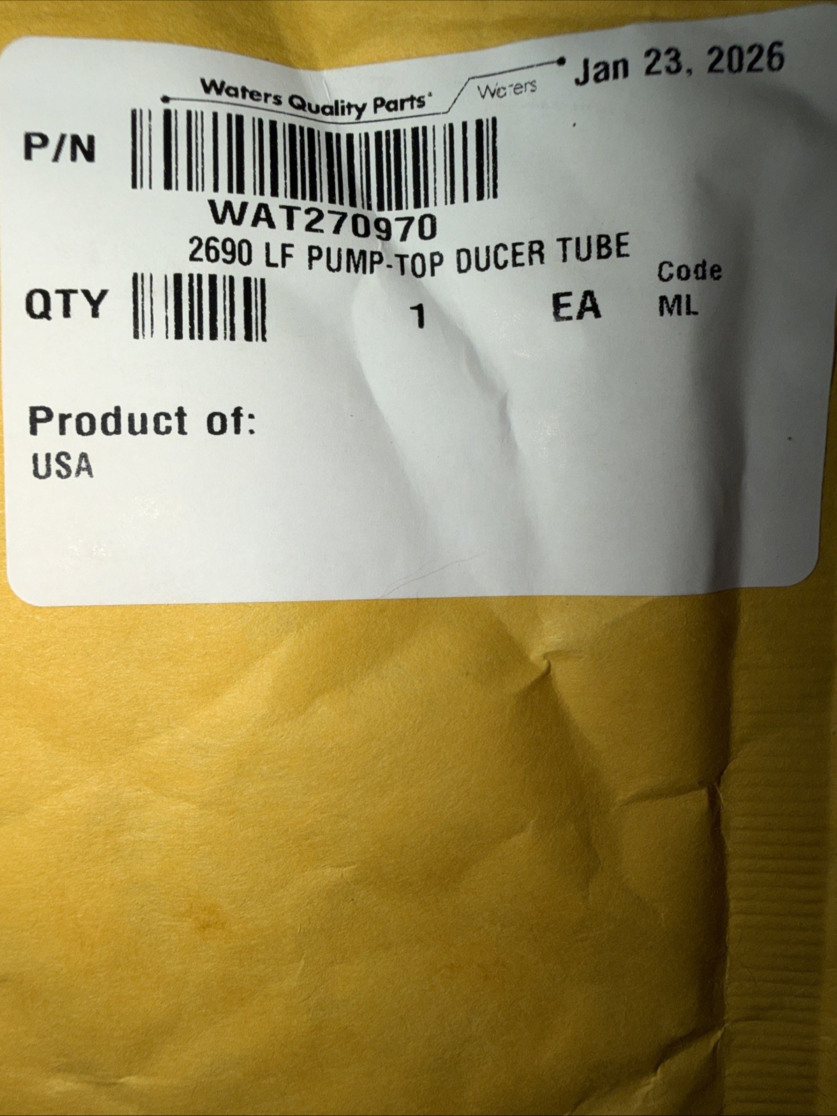 Waters Quality Parts WAT270970 LF Pump-top Ducer Tube 2690 Waters Quality Parts WAT270970 LF Pump-top Ducer Tube 2690