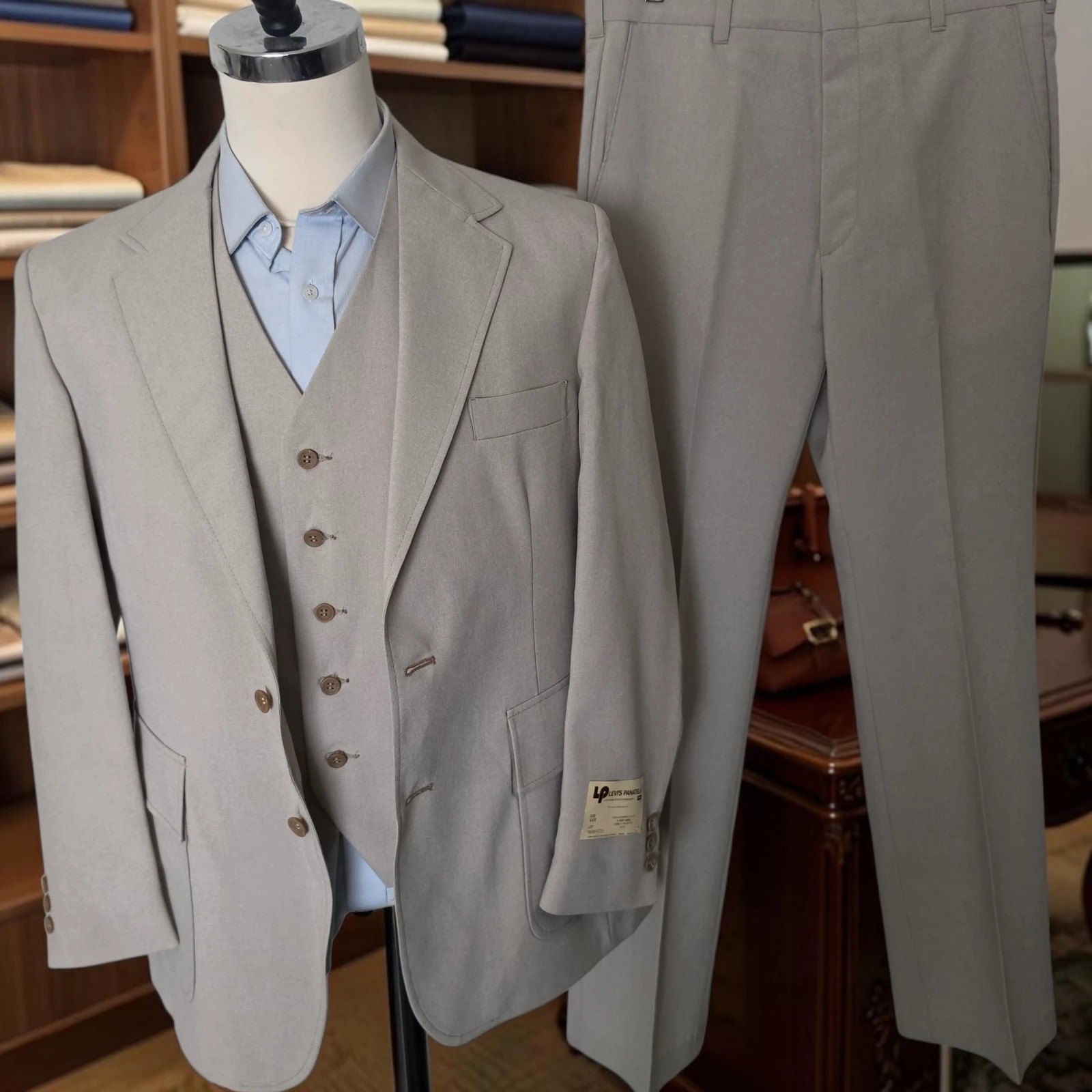 New Vintage Levis Panatela 3 Piece Suit 44r 34x33 1970s Flare Leg