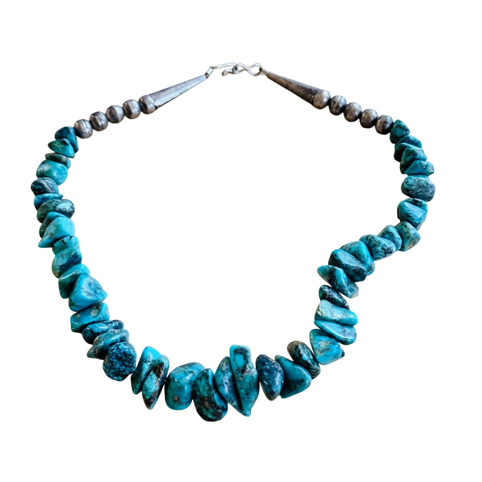 VTG Navajo Pearl Blue Nugget Turquoise Necklace Native American Silver Sterling VTG Navajo Pearl Blue Nugget Turquoise Necklace Native American Silver Sterling