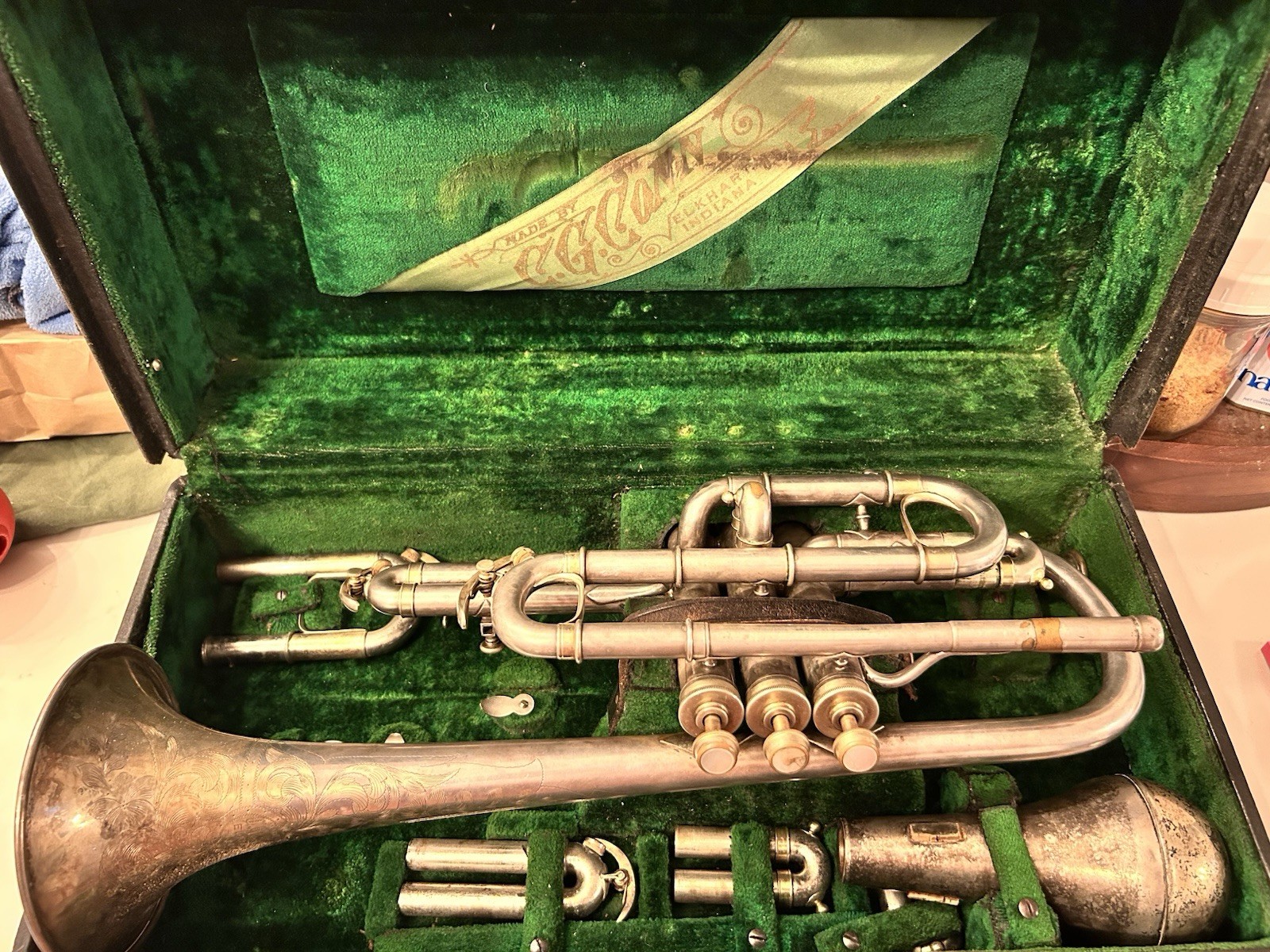 Antique C.G. Conn Silver Cornet 1915 Elkhart w/ Case Plays Great No Dents