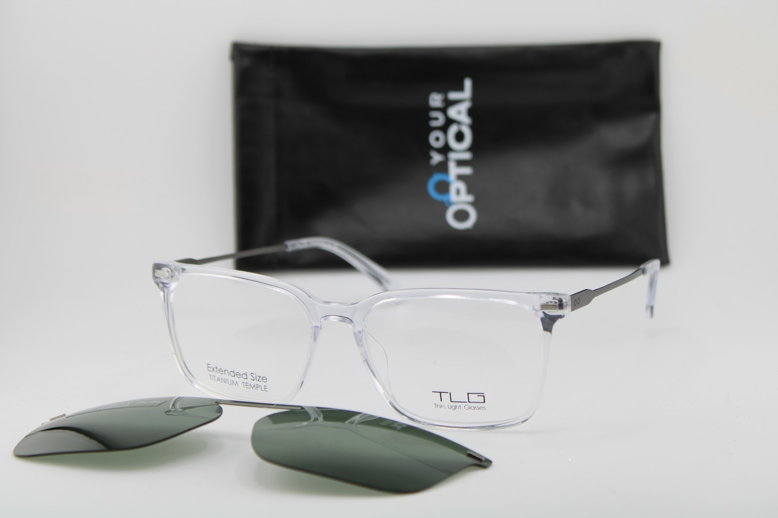 NEW TLG CLIP-ON NUCP052 C03 CLEAR TITANIUM POLARIZED AUTHENTIC EYEGLASSES 58-17 NEW TLG CLIP-ON NUCP052 C03 CLEAR TITANIUM POLARIZED AUTHENTIC EYEGLASSES 58-17