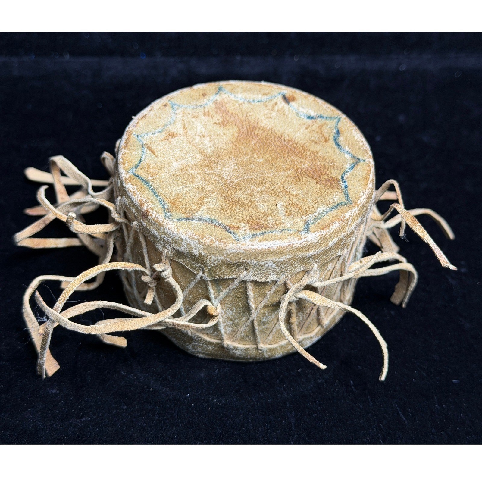 Vintage Cherokee NC USA History-Miniature Rawhide Leather Fringe Souvenir Drum Vintage Cherokee NC USA History-Miniature Rawhide Leather Fringe Souvenir Drum