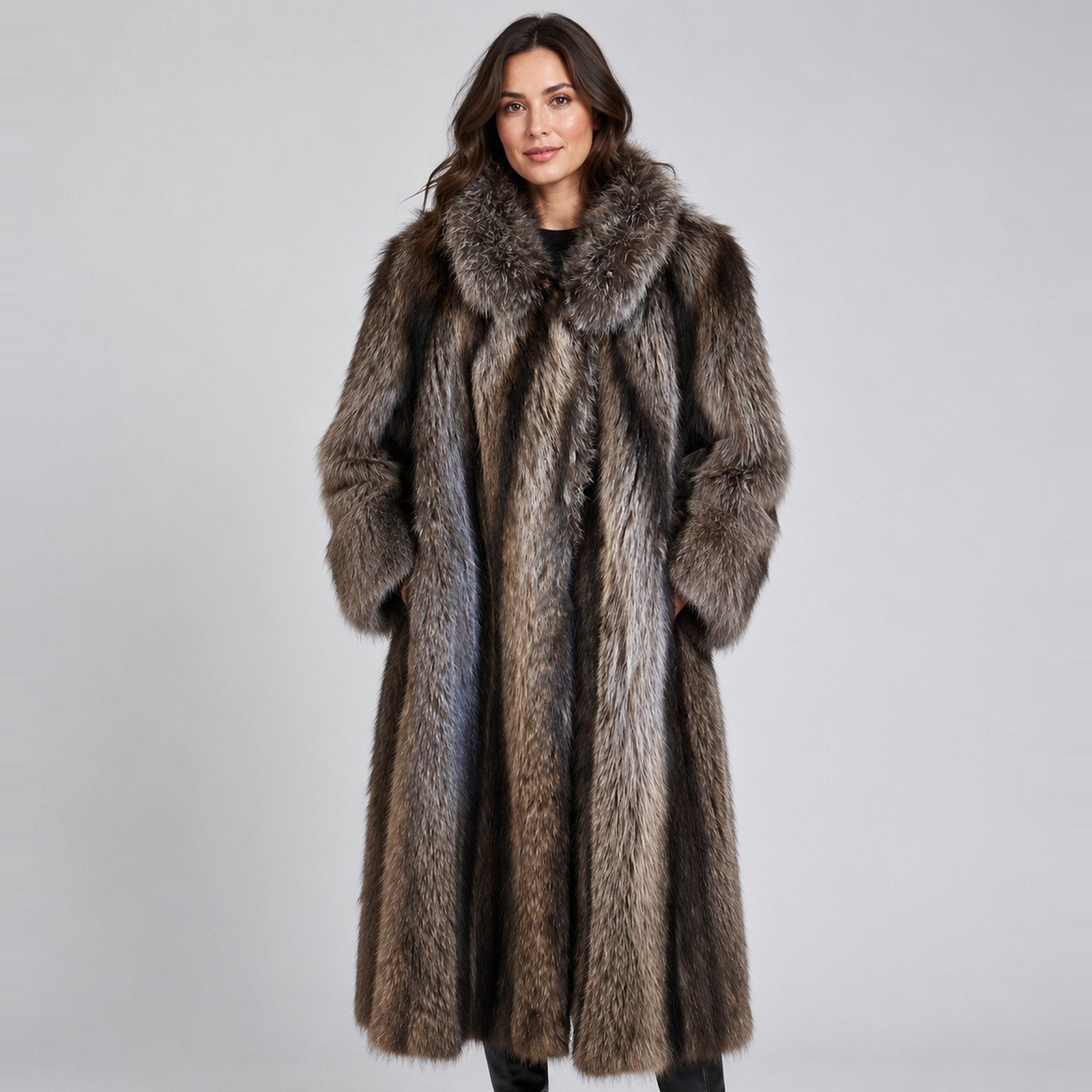 Natural Brown Raccoon Fur Coat Women\'s L 12-14 Howard Marcus Furs Real Fur