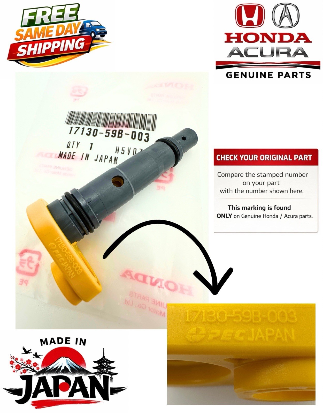 New Genuine Honda 16-21 Civic CR-V Accord PCV Valve Assy 17130-59B-003 OEM New Genuine Honda 16-21 Civic CR-V Accord PCV Valve Assy 17130-59B-003 OEM