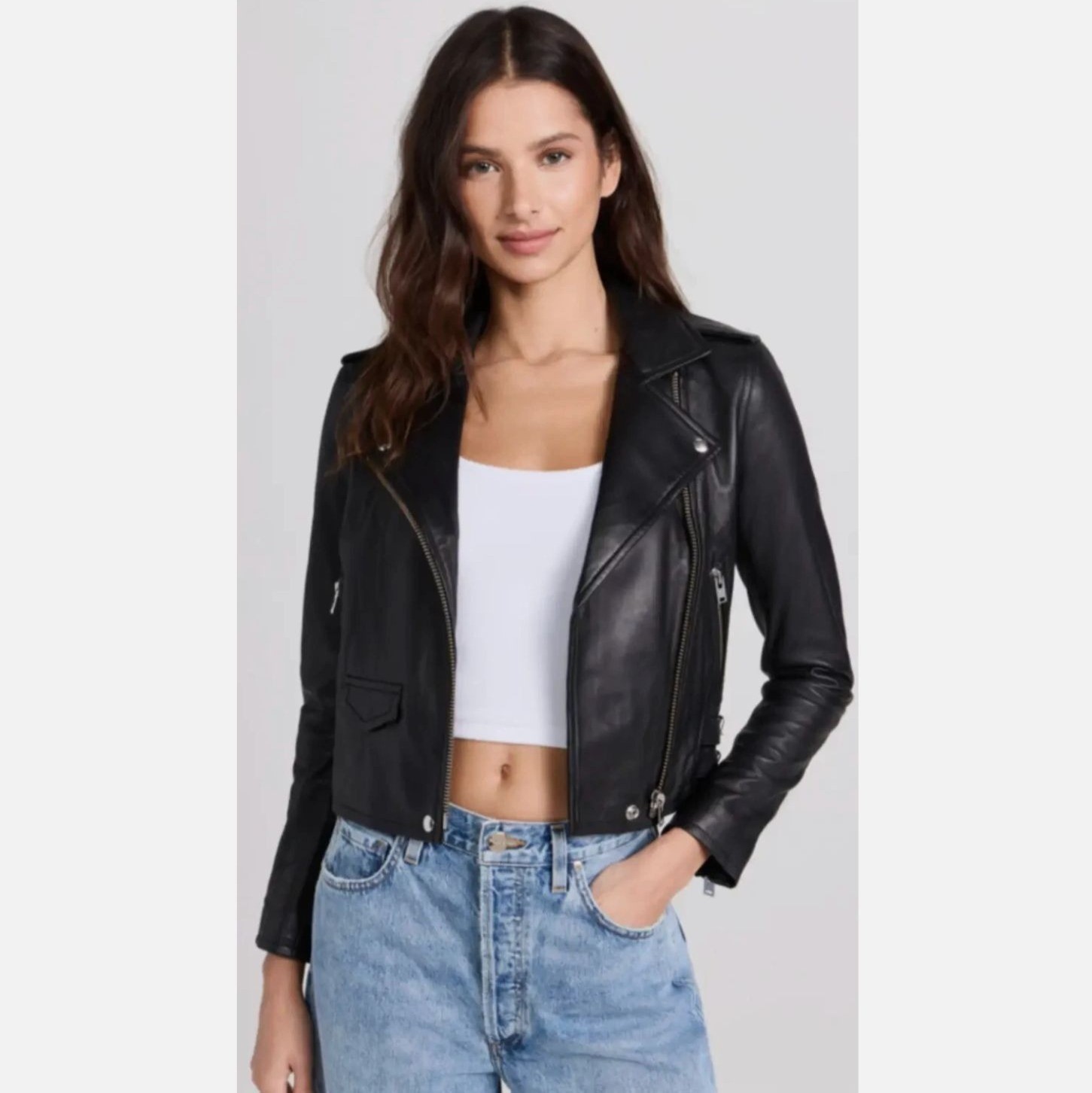 $1250 IRO Ashville Lambskin Moto Jacket M Cropped Lamb Leather Zip