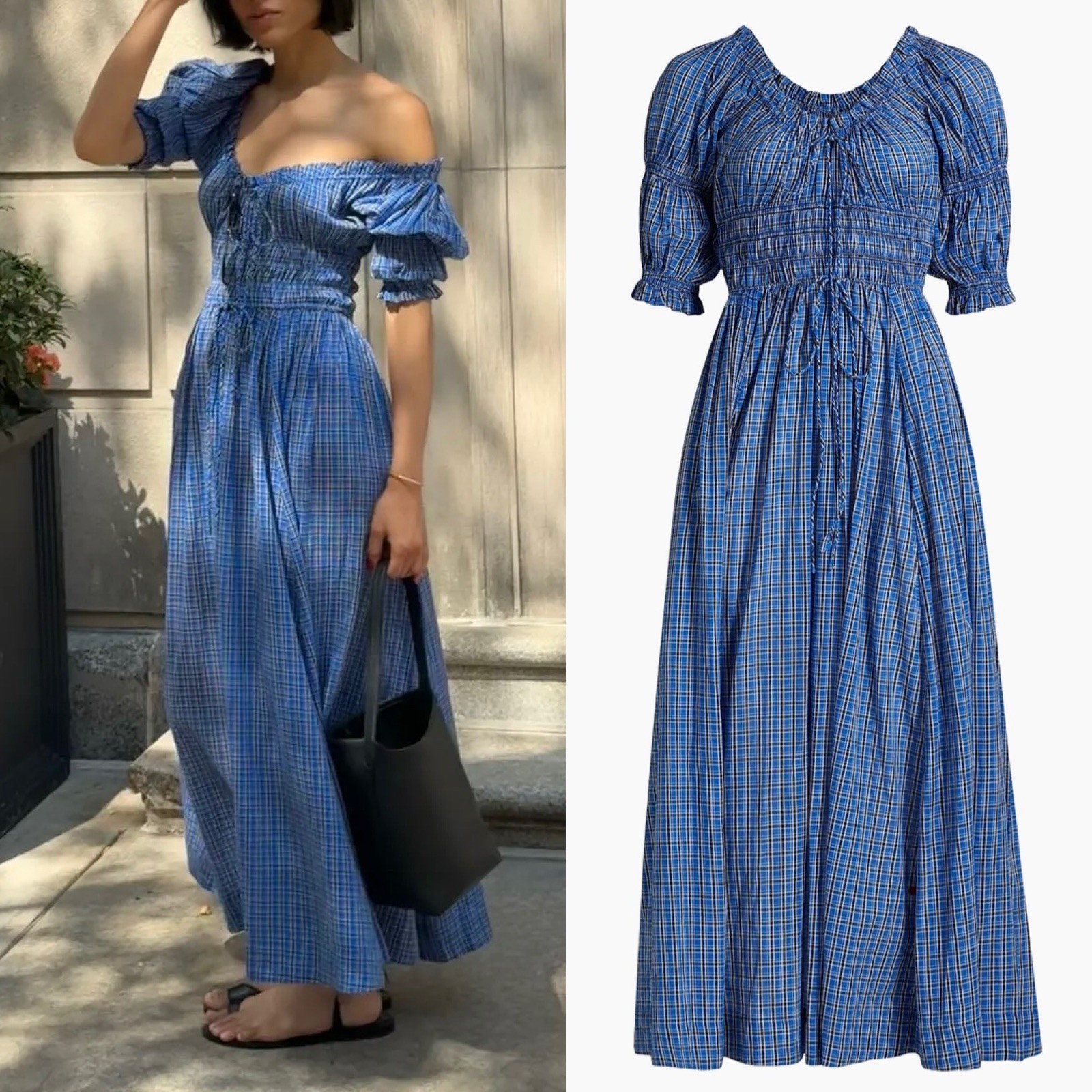 NWT Doen Ischia Cotton Voile Smocked Midi Dress Cassis Check Blue Plaid NWT Doen Ischia Cotton Voile Smocked Midi Dress Cassis Check Blue Plaid
