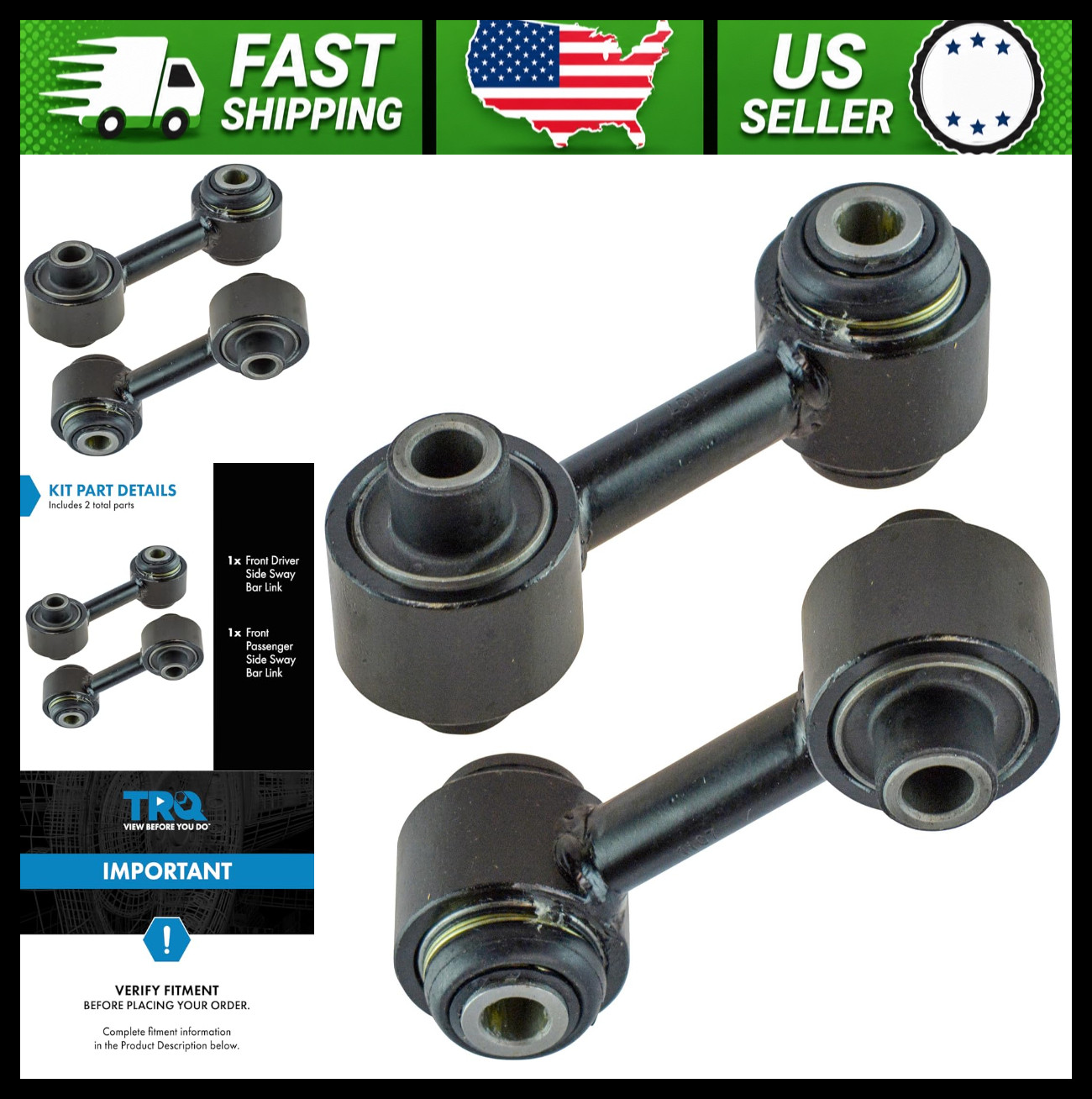 TRQ Front Sway Bar Links Set, Driver & Passenger Side, 2 Piece