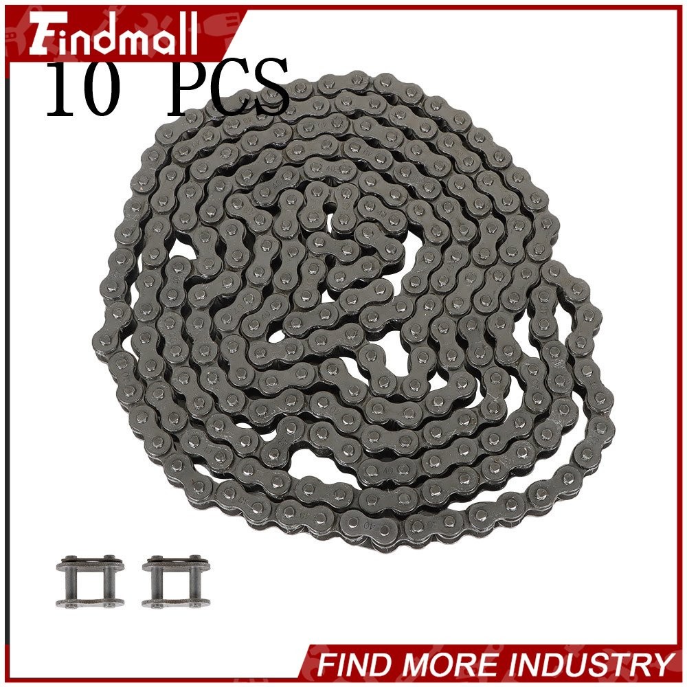 Findmall 10 PCS Roller Chain #40 10 Feet With 2 Connecting Links Carbon Steel