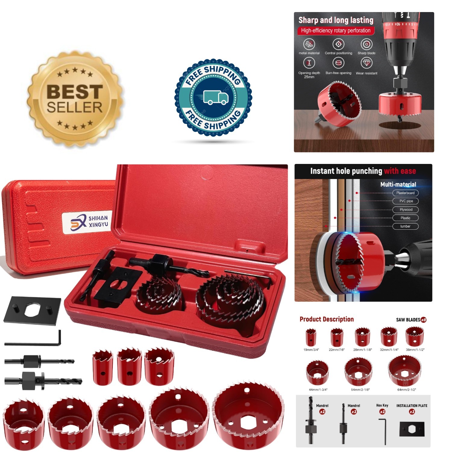 Versatile 12-Piece Hole Saw Set - Carbon Steel for Clean Cuts in Softwood & PVC
