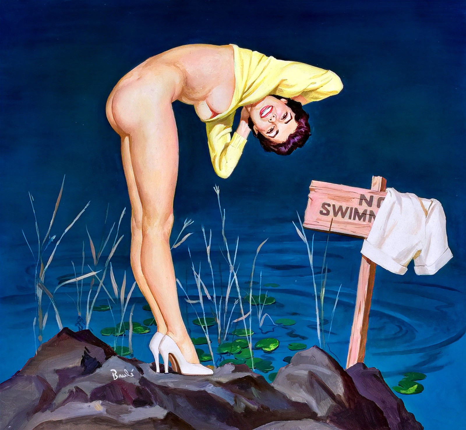 Vintage Pin Up Art No Swimming 12 x 12 Vintage Pin Up Art No Swimming 12 x 12