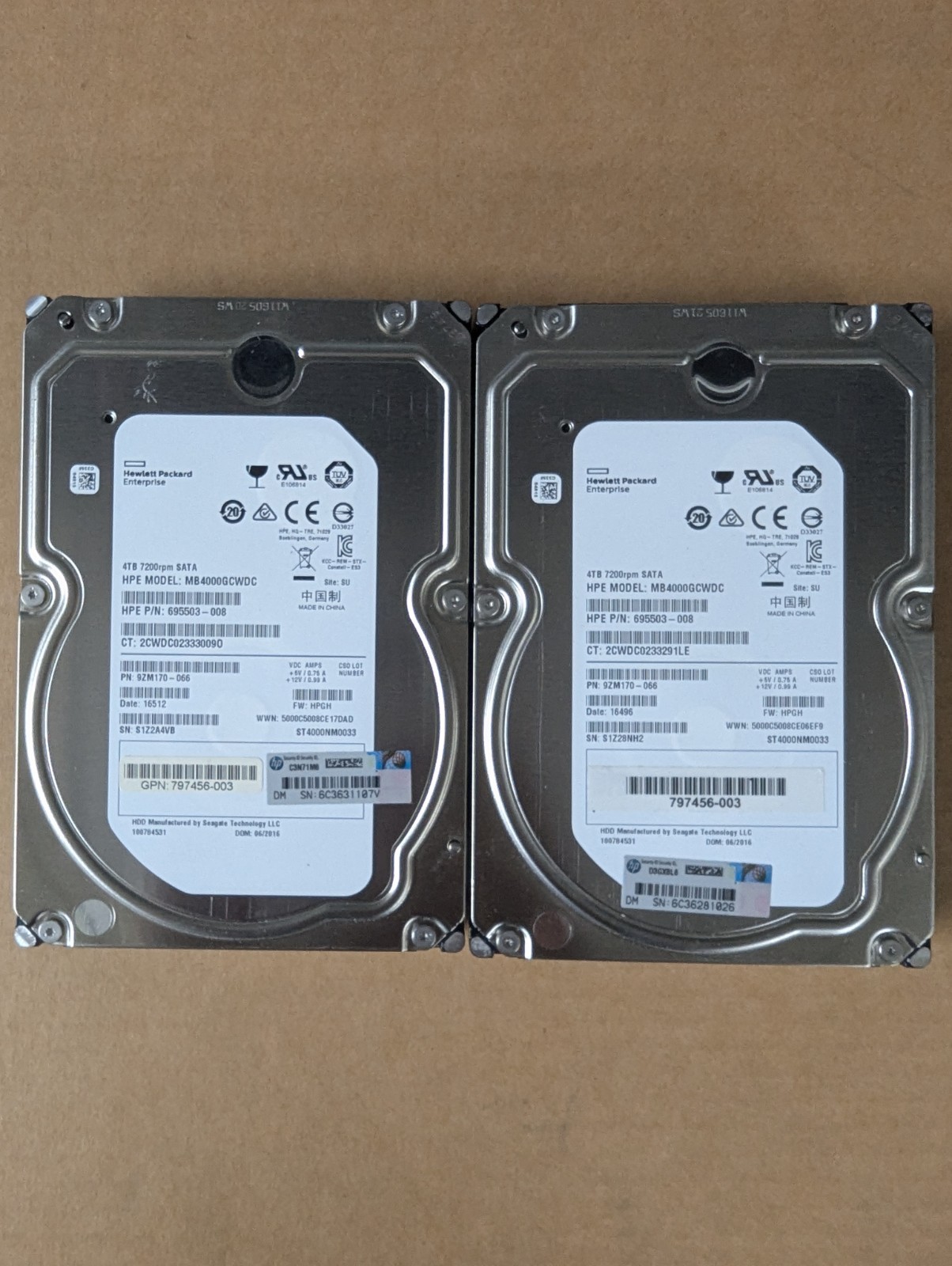 Lot of 2 HP 4TB / 128MB SATA 7.2K RPM 3.5 Lot of 2 HP 4TB / 128MB SATA 7.2K RPM 3.5