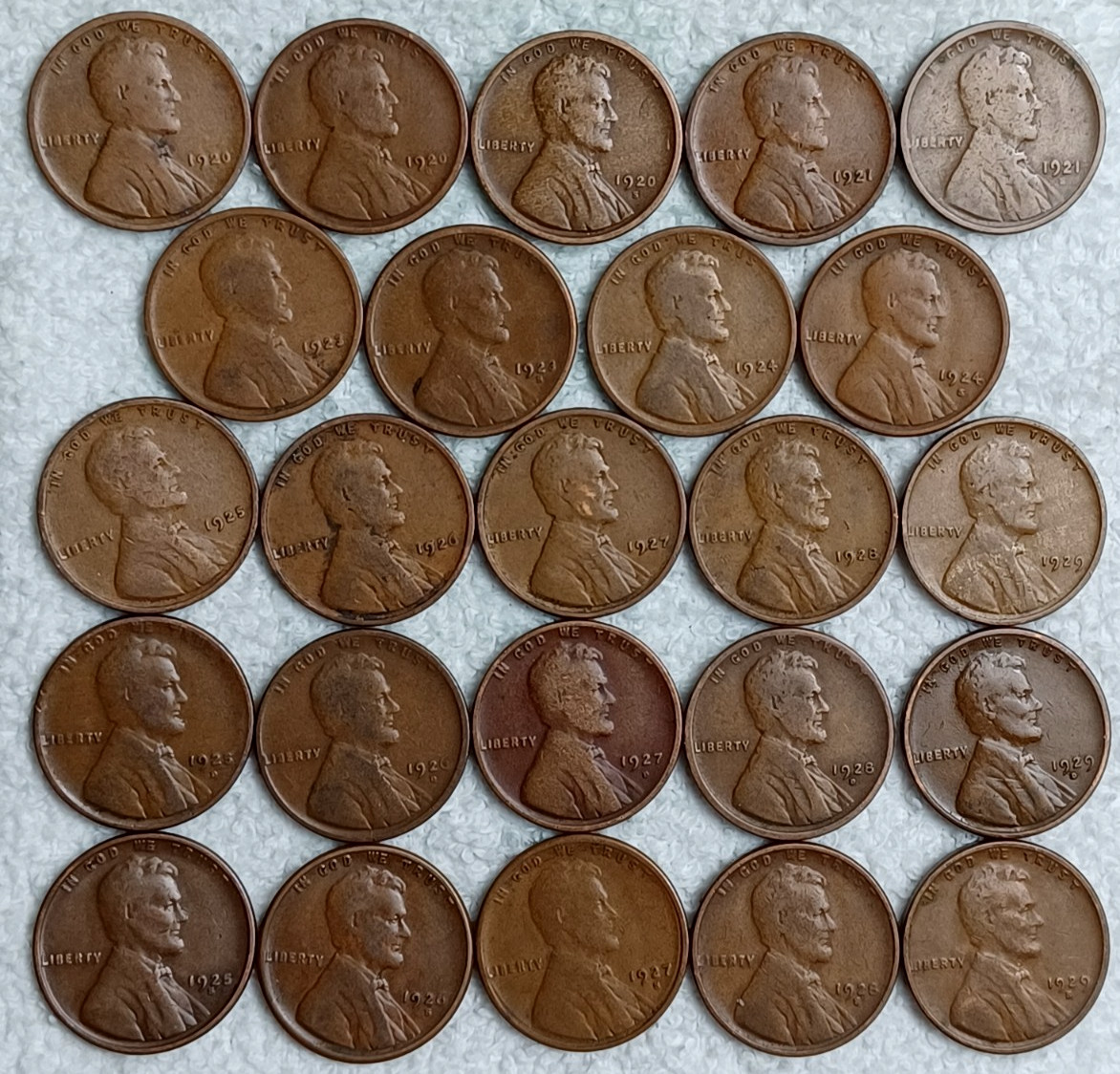 1926S 1923S 1921S..More G/Better Lincoln Wheats 24 coins Fil-A-Spot™  Lots 84-87