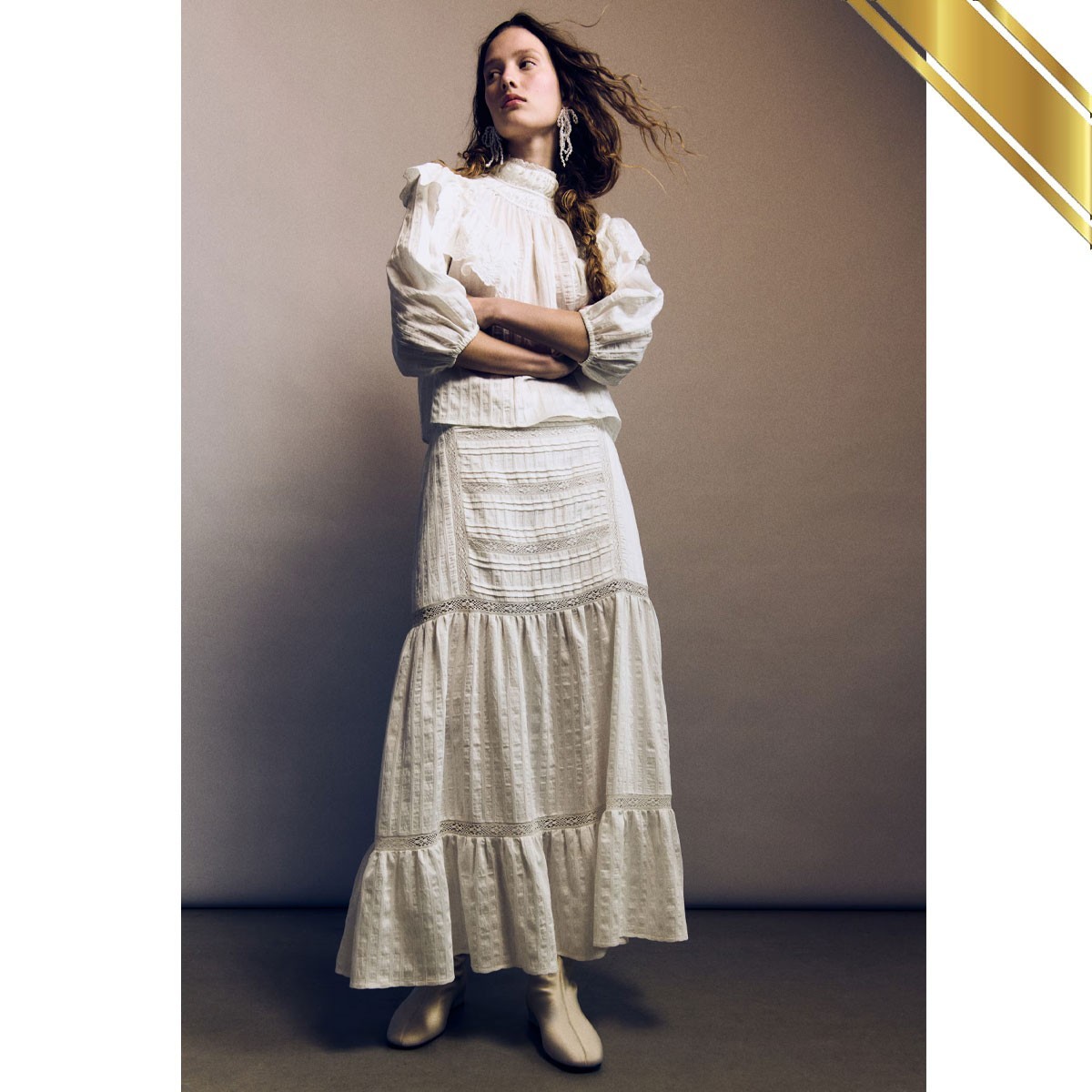 H&M Loose Fit Lace-inset Tiered Maxi Skirt White Comfortable - NWT Original 2026