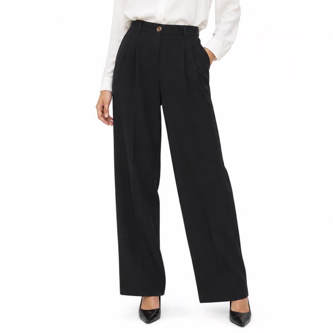Automet Black Pleated High Waist Straight Leg Trousers XL