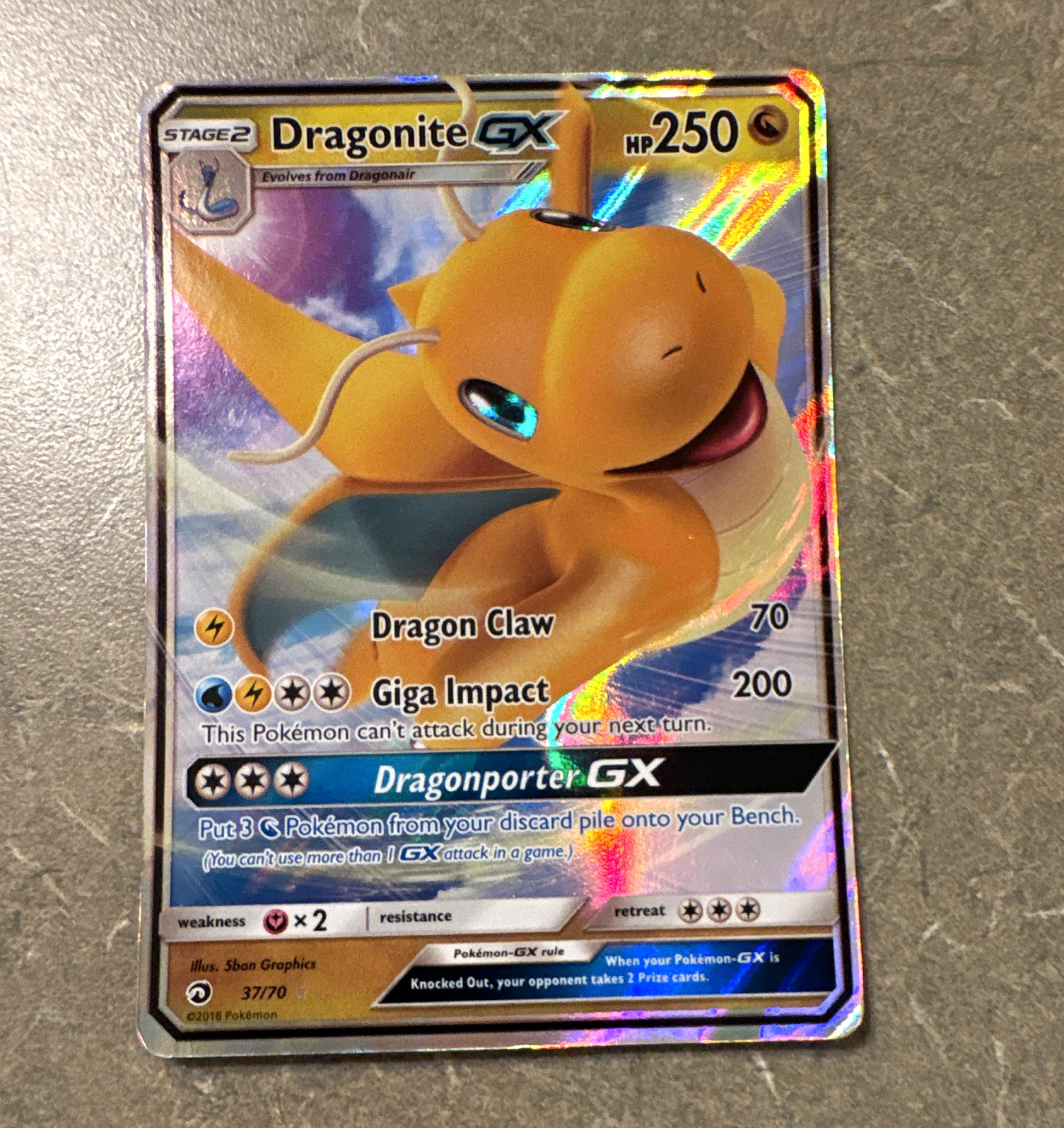 Dragonite GX Dragon Majesty 37/70 GX Holo Ultra Rare 250 HP English 2018 Dragonite GX Dragon Majesty 37/70 GX Holo Ultra Rare 250 HP English 2018