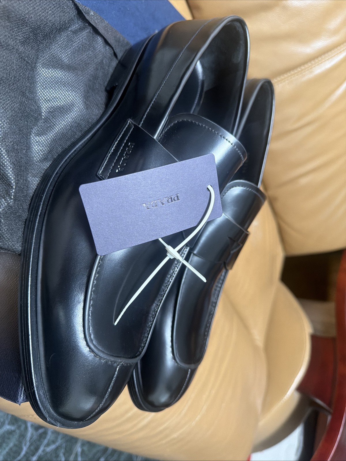Prada 2DB236 Brushed Leather Loafers Black Men’s Size 12 New