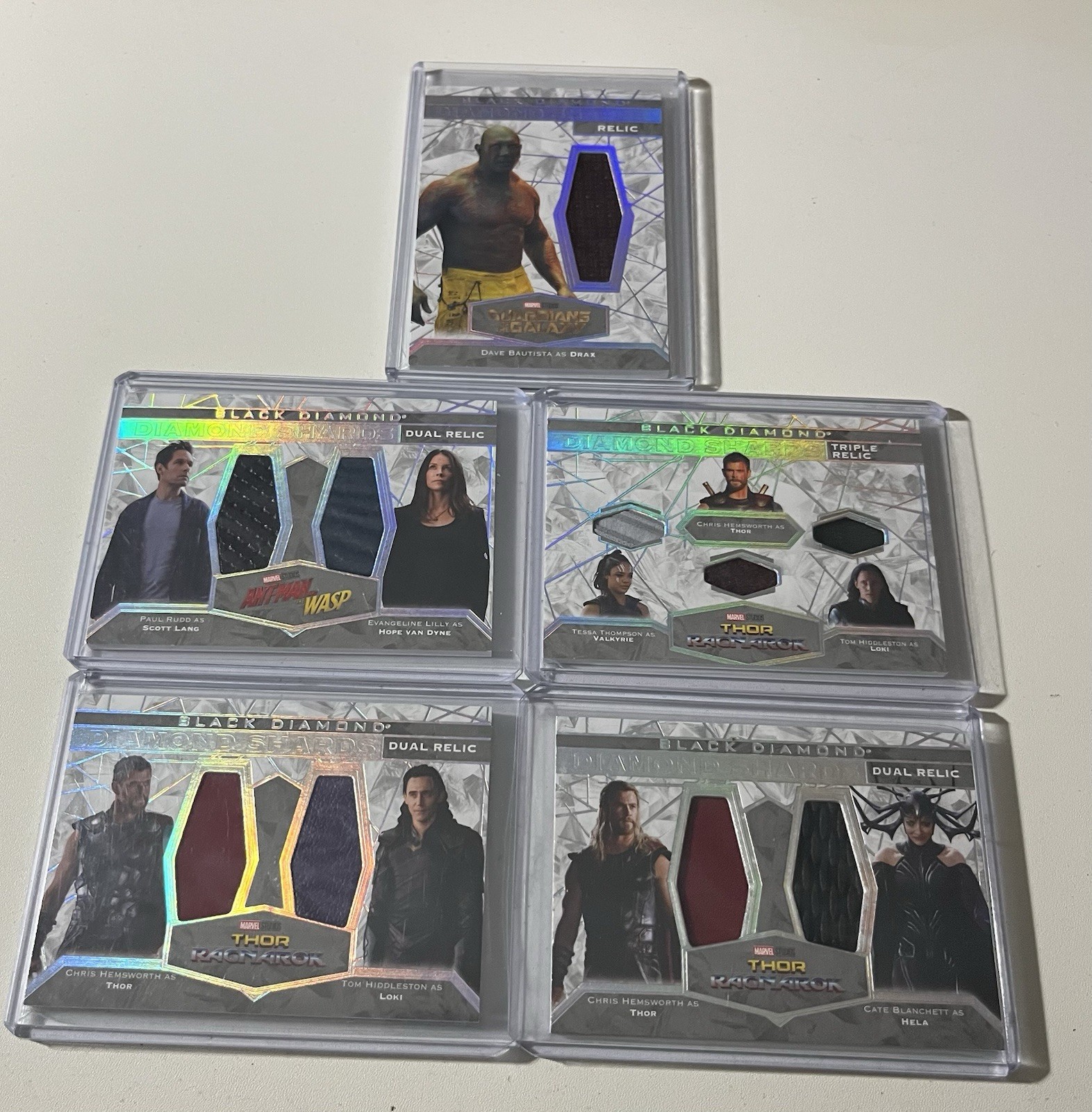 2021 Upper Deck Marvel Black Diamond Memorabilia Lot Thor Drax Loki Dual Triple 2021 Upper Deck Marvel Black Diamond Memorabilia Lot Thor Drax Loki Dual Triple