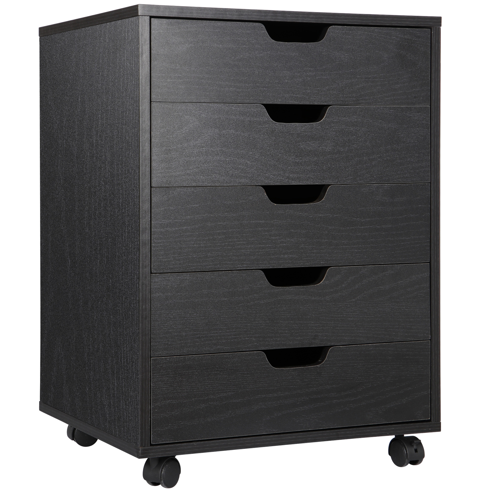 5 Drawers Chest Wooden Dresser Storage File Cabinet for Bedroom w/ Wheels Black