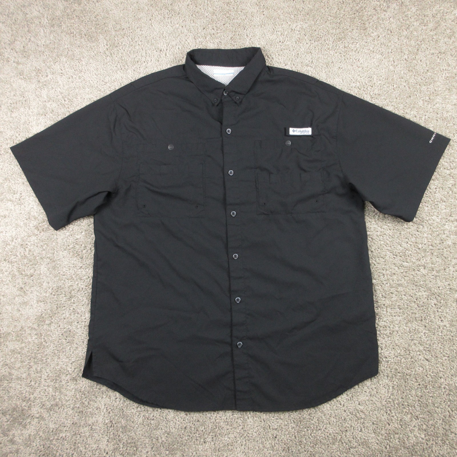 Columbia PFG Shirt Mens Large Black Omni-shade Fishing Outdoor Pockets Button Up