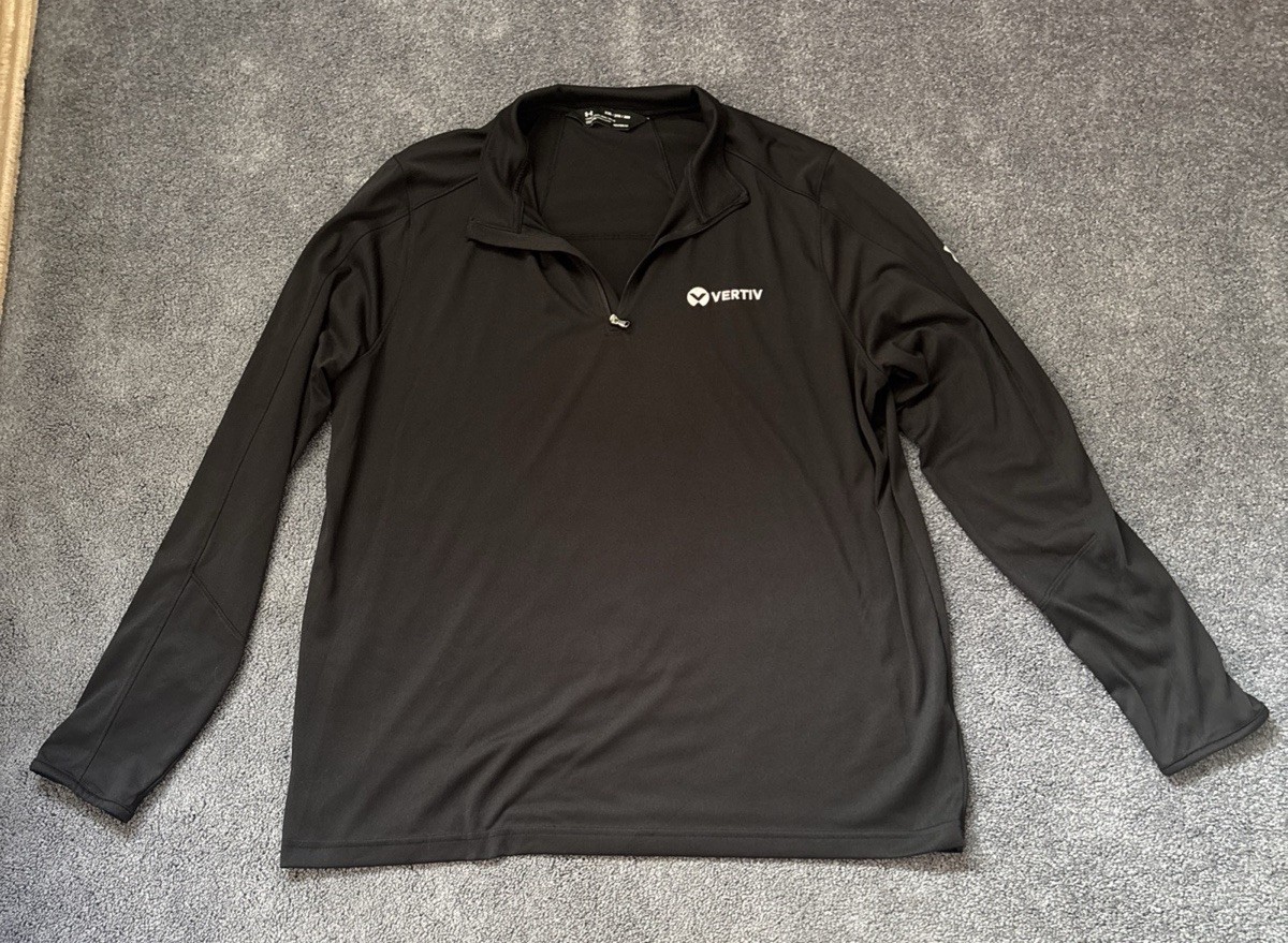 Mens XXL Under Amour 1/4 Zip Pullover Black Vertiv Logo 2XL Jacket Golf Office