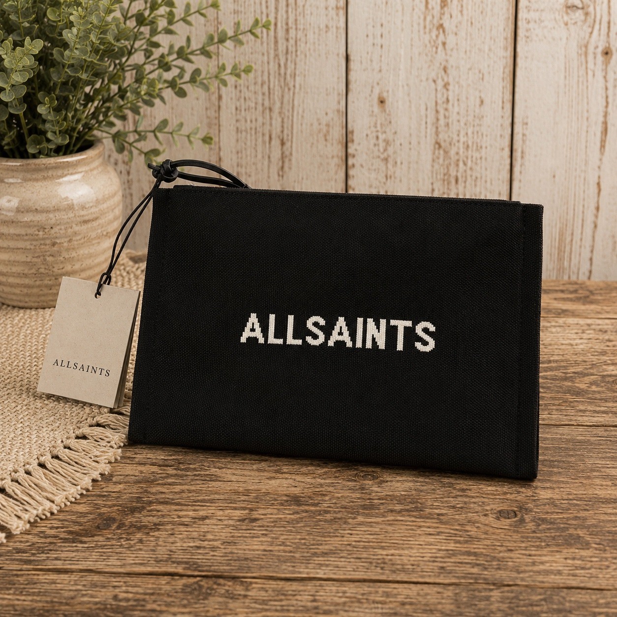 NEW All Saints Izzy Clutch Bag Black Logo NEW All Saints Izzy Clutch Bag Black Logo