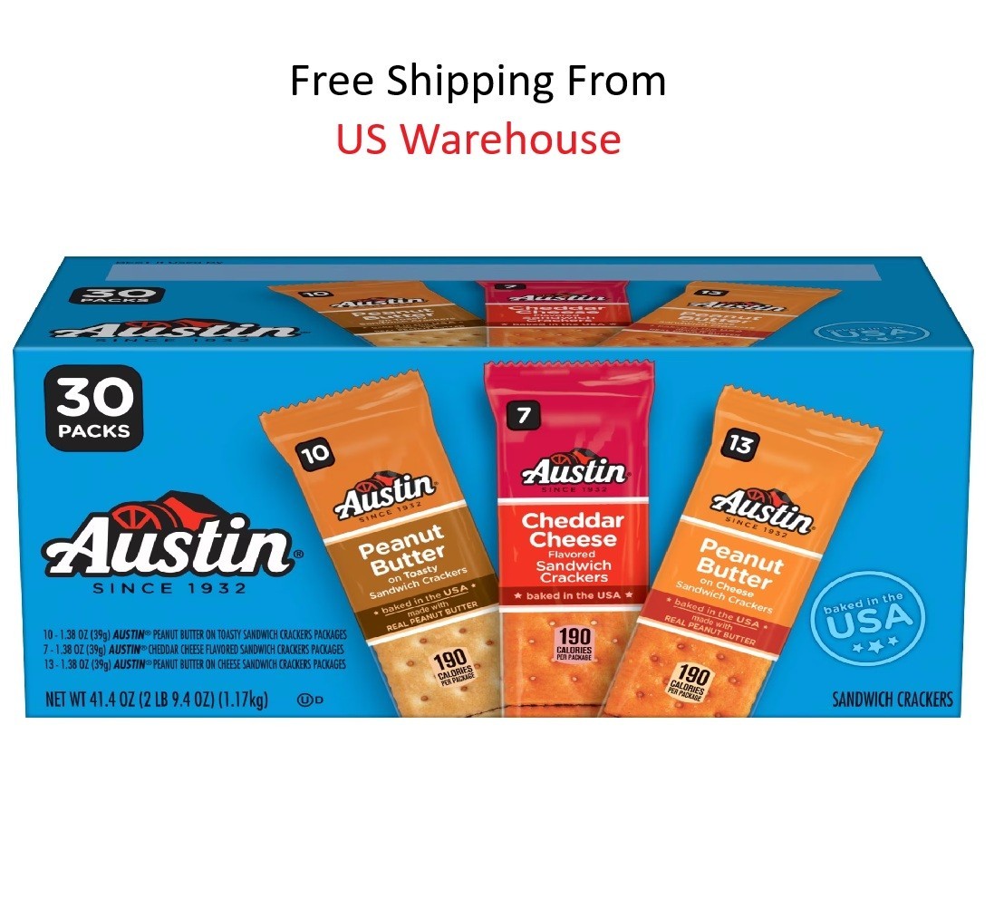 Austin Variety Pack Sandwich Crackers, Single Serve Snack Crackers, 30 Count Austin Variety Pack Sandwich Crackers, Single Serve Snack Crackers, 30 Count